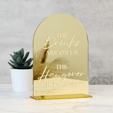 Acrylic Wedding Bar Sign with Stand- 5"x7" Gold Mirror Arch Acrylic Wedding S...
