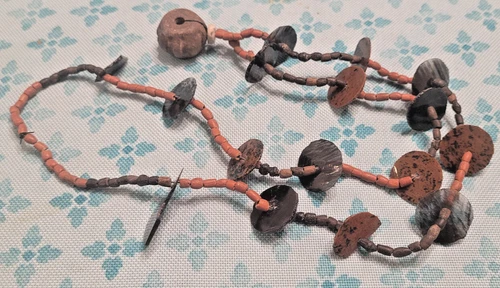 Clay & glass sliver beads antique tribal Native American? necklace 24" length