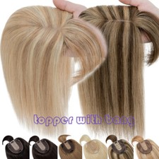 Women 100 Remy Human Hair Topper Toupee Clip In Hairpiece Extensions Silk Base