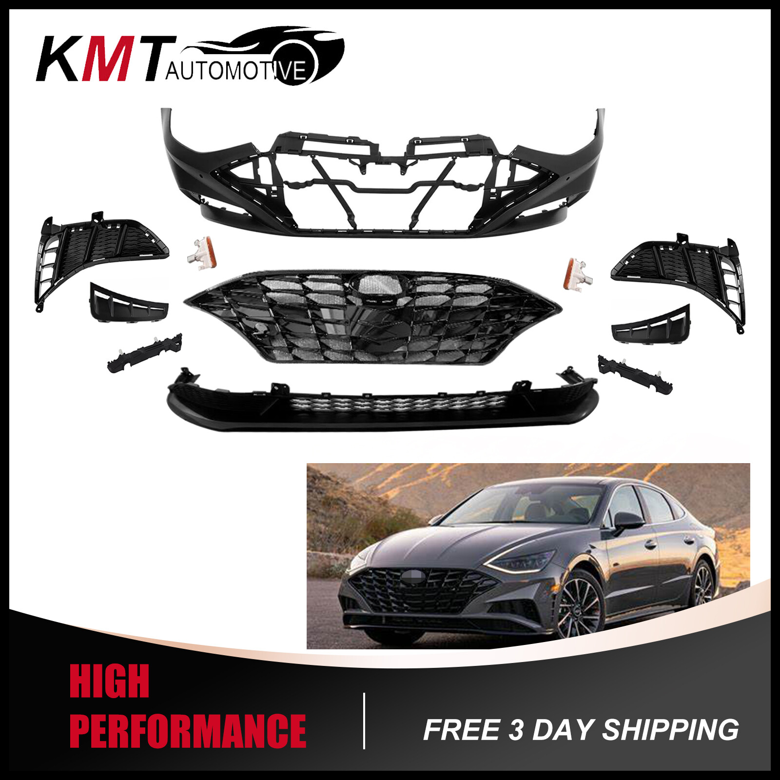 New Complete Front Bumper Cover Grille Kit For 2020-2023 Hyundai Sonata ...