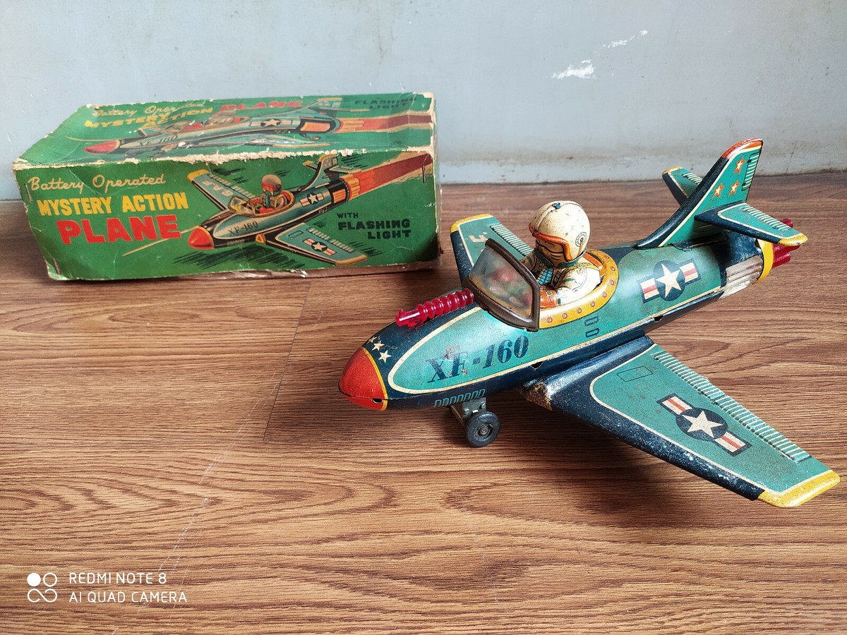 Rare vintage battery powered tin toy fighter Aircraft of 50's made