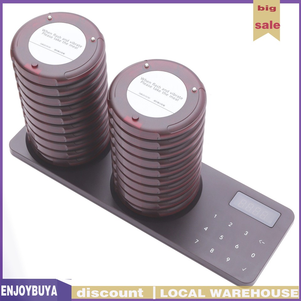 Restaurant Pager System Food Service Beeper Round w/Power Adapter & 20