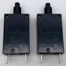 Qty 2, E-T-A 45-700-IG1-P10-DD Resettable 5A Circuit Breakers, 250VAC, 28VDC ETA