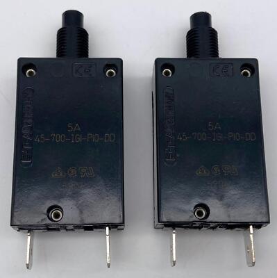 Qty 2, E-T-A 45-700-IG1-P10-DD Resettable 5A Circuit Breakers, 250VAC, 28VDC ETA
