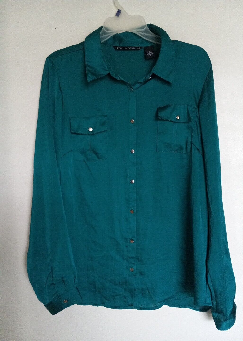 Zac & Rachel Green button front Top blouse Long sleeve Size Large