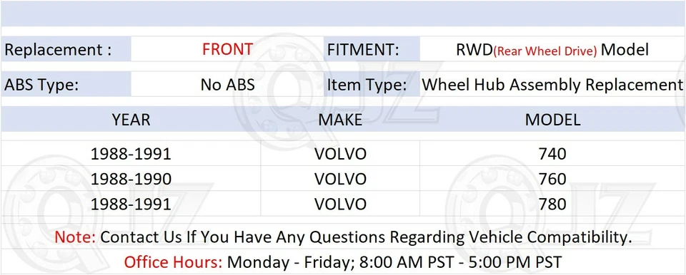 [DELANTERO (cantidad 2)] Repuesto de cubo de rueda para Volvo 780 1988-1991 modelo de tracción trasera sin ABS Foto 2 de 4