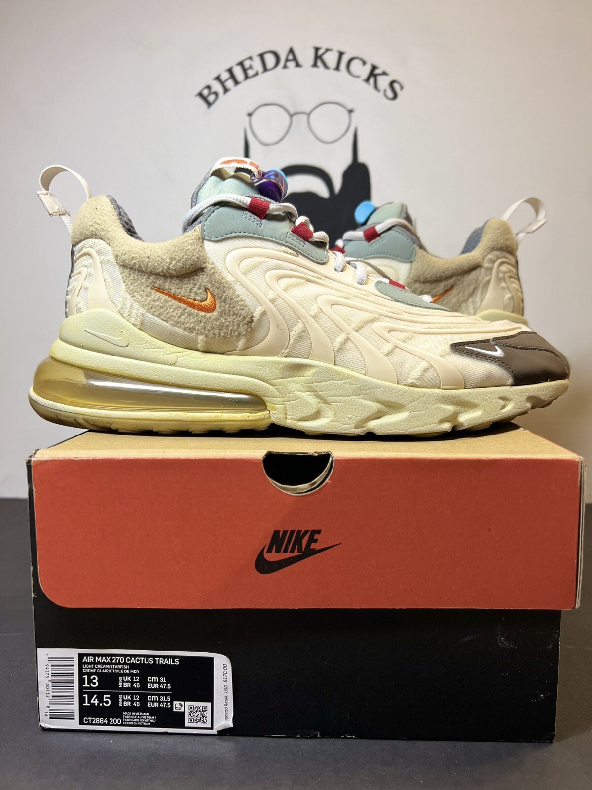 Size 13 - Nike Air Max 270 React ENG x Travis Scott Low Cactus