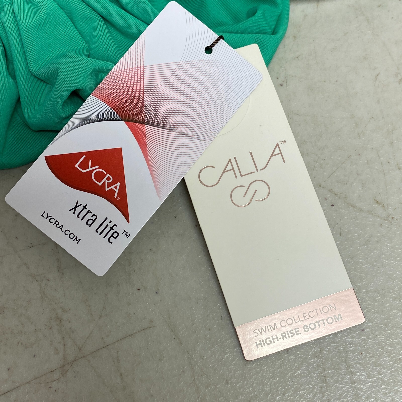 CALIA Women's High Waisted Ruched Side Tie Swim Bottoms Green Glow WSA23410