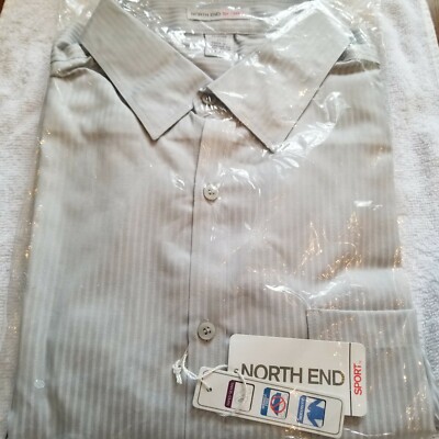 North End Sport mens XL Dress Shirt silver 88646 cotton long sleeve brand new 