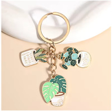 Cute Cactus Pot Plant Enamel Keychain Green Plants Key Chains For Women Men