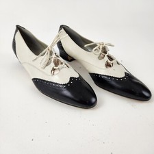 Vtg 80s Liz Claiborne Women Dress Shoes Heel Retro White Black Sz 9A Wingtip