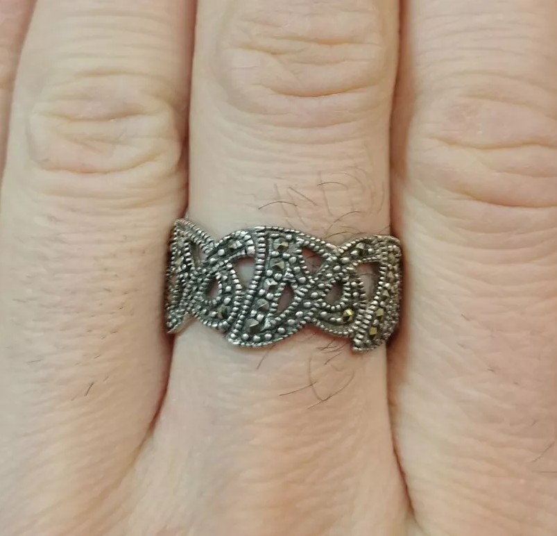 Bague En Argent Massif Et Marcasite - Taille 51 - Modèle V265 - Occasion (État à Vérifier)