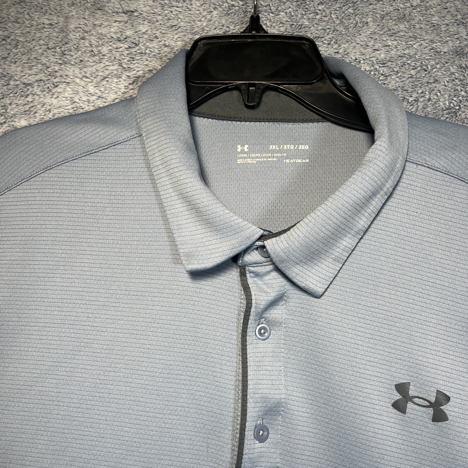 Under Armour HeatGear Men's 3XL Blue Striped Short Sleeve Polo with Gray Logo thumbnail 2