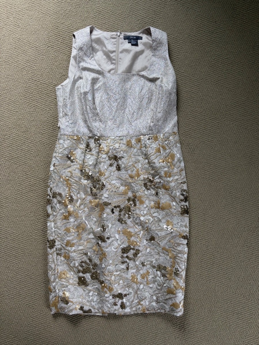 white and gold wedding guest dress womens size 12 with jacket Special Occassion Dresses