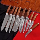 Handmade Damascus Utility Chef/Kitchen Knife Set  Wood Handle with Leather Bag.
