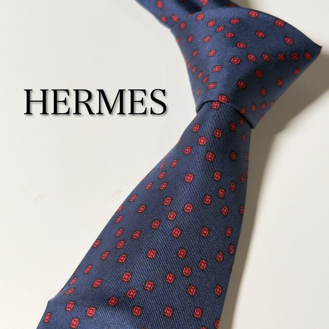 Excellent Condition HERMES  Small Pattern Navy Tie - image 1