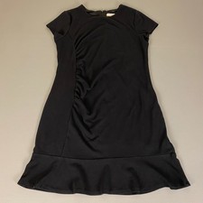 LOFT Dress Size 14 Women's Black Ruffle Hem Ruched Short Sleeve Career Back Zip