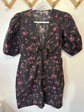 Pam & Gela Womens Neon Ditsy Puff Sleeve Cut-Out V-Neck Mini Dress Medium