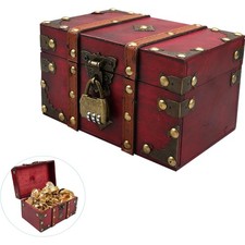 Vintage Schatztruhe aus Holz - Kinder Schatzkiste Klein, Piraten Truhe Mit Za...