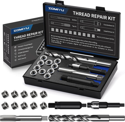 M12X1.5 Metric Thread Repair Kit, with HSS Drill, HSS Tap, Counterbore, Installa