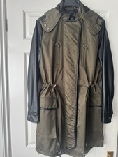 Zara Women's Khaki/Black Quilted Hooded Parka Coat Mid-Length Zip Size S