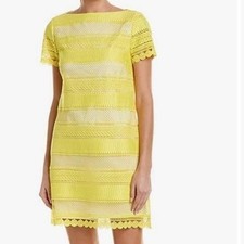 Tahari Yellow Lace Overlay Scalloped Hem Sheath Dress Spring Women's Size 10