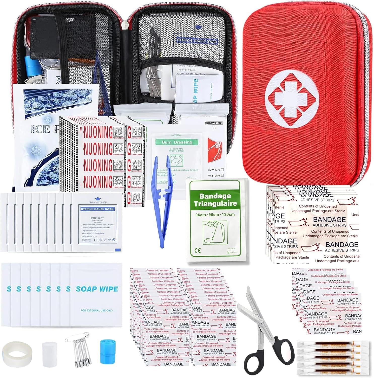 276Pcs First Aid Kit Home Car Camping Hiking Emergency Supplies Regular, Red