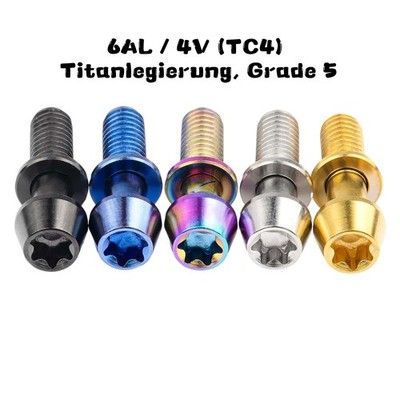 Titan Schrauben M4x15.3mm konisch Fahrrad Torx mit Unterlegscheiben für MTB