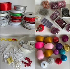 Vintage Lot 16 CHRISTMAS ORNAMENT Making Beaded Pins Trims Ribbons Patterns MCM