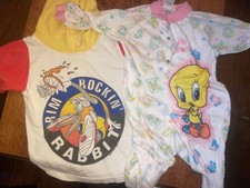 Vintage 90s Baby Looney Tunes Tweety Bird Pajamas Sleeper  Bugs Bunny Shirt Lot
