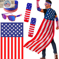 American Flag Costume Set   4 PCS Patriotic 4Th of July Outfit with USA Cape, He