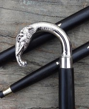 Antique Brass Elephant Head Handle Wooden Cane Vintage Walking Stick gifts