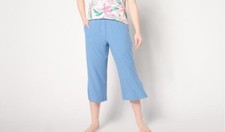 Cuddl Duds Size S Chambray Blue Wide Ribbed Cropped Pant A637430 NWOT