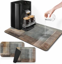 Coffee Mat for Countertops, Brown Grey Painting Abstract Modern Dish Drying Mat 