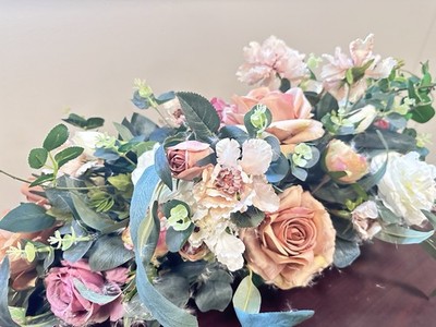 Romantic French Garden Faux Floral Centerpiece Peach Roses White Peonies 