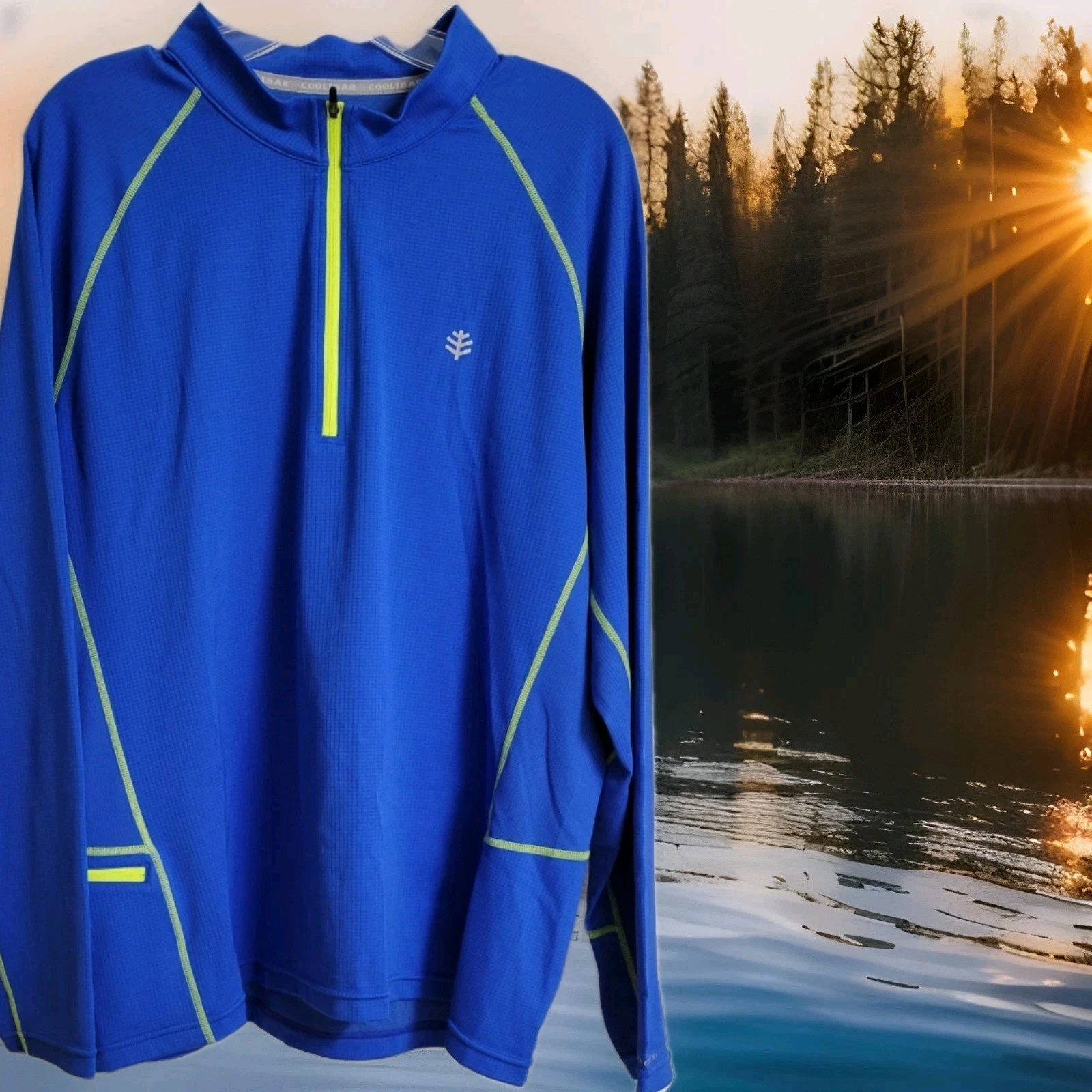 Coolibar Mens XL Shirt UPF 50 UV Protection Long Sleeve 1/4 Zip Blue (C13)