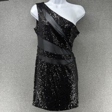NWT Fashion Nova Sequin One Shoulder Mini Dress Women's Medium Mesh Cut-Outs