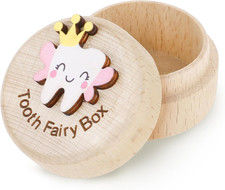 Tooth Fairy Box Tooth Box for Girls Cute Carved Wooden Box with 3D Tooth Stores