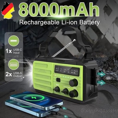 8000 mAh Kurbelradio Notfallradio Solarradio mit Powerbank Taschenlampe Notfälle