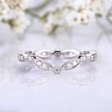 14K White Gold Finish 0.40 Ct Round Cut VVS1 Diamond Curve Eternity Wedding Band