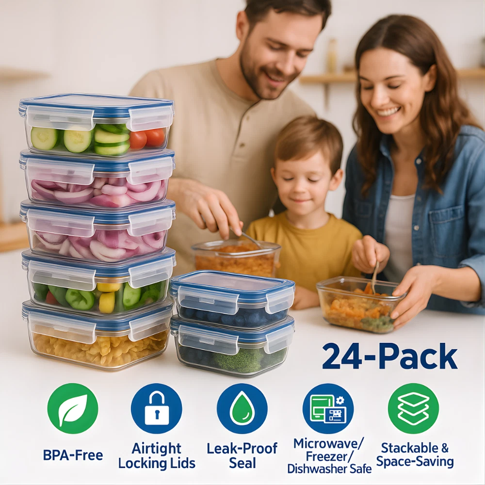 24 Pack Food Storage Containers Meal Prep Set with Lock Lids Reusable Boxes