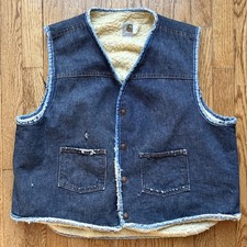 Vintage Carhartt Denim Vest Men's xL Blue Sherpa Lined 70s 80s Workwear