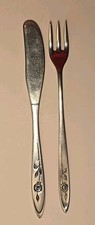 Vintage Oneida Early Mold Raised Rose Stainless Butter Spreader & Relish Fork