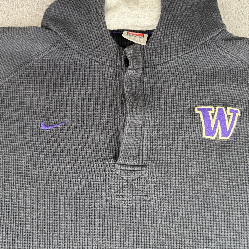 Nike Washington Huskies Hoodie Sweater Waffle Knit Henley Mens Size Xl Black Y2k - Image 2 of 4