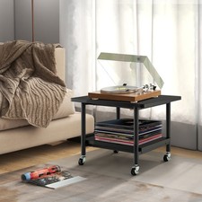 Printer Stand with Storage 4 Wheels Locking Mechanism 2-Tier Rolling Black