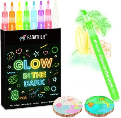 8 Colors Glow in the Dark Markers   2mm Round Tip Neon Fluorescent Paint Pens 