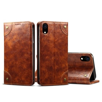 Für iPhone XR Ledertasche mit einfachem horizontalem Flip Barock mit Halterung