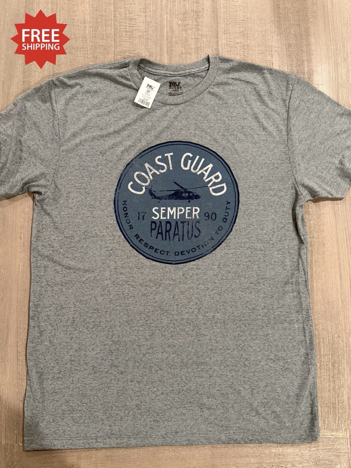 USCG U.S. Coast Guard SEMPER PARATUS Blue Heather T-Shirt - Size XL - NWT