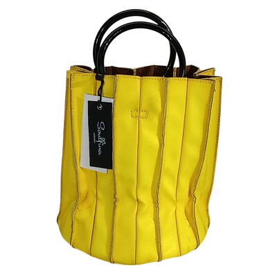 Soulfina Collection Pleated Vegan Leather Yellow Handbag Purse