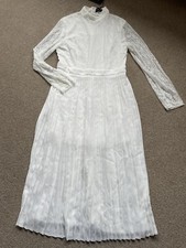 🤍BNWT PLT PRETTY LITTLE THING WHITE LACE BOX PLEAT MAXI DRESS SIZE 14 HIGH NECK